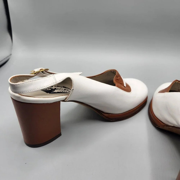 Vintage Platform Heels White  Brown Italy Size 6 - Picture 7 of 13